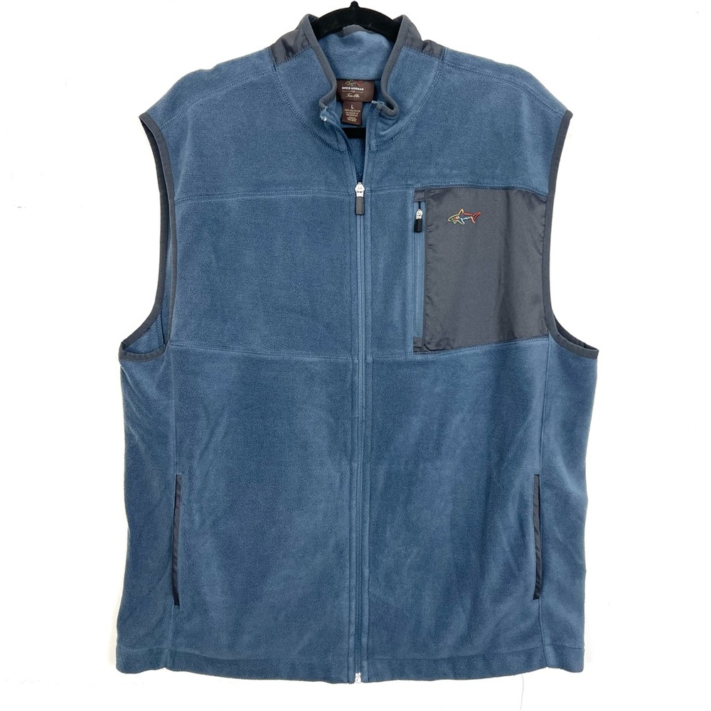 Greg Norman For Tasso Elba Golf Blue Fleece Zip Up Vest Men's Large